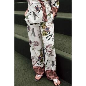 Zara Floral Print High Waisted Wide Leg Pants White Multi Women's Size M NWT